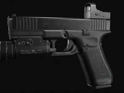 Glock 17 with attachments Low-poly 3D model