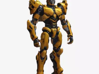 Yellow Mecha Robot Warrior Sci-Fi Cyborg Armor Character Low-poly 3D model