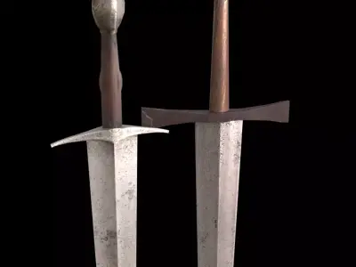  Two Knight Swords Low-poly 3D model