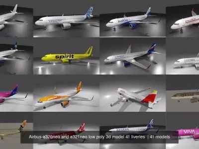 Airbus a320neo and a321neo low poly 3d model 41 liveries 3D Model Collection