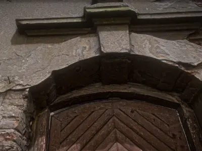 Old broken gate - door with relief decoration Low-poly 3D model