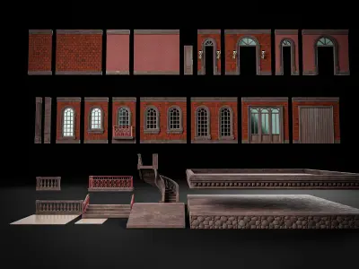 MODULAR BUILDING WITH INTERIOR KITBASH 03 Low-poly 3D model