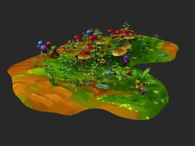 Cartoon Grass flowers tufts tufts ferns  locust cricket 3D model