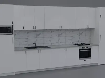 Straight Kitchen Low-poly 3D model
