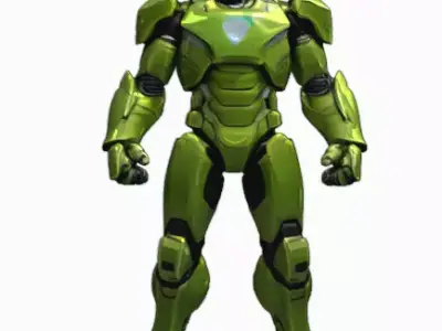 Green Cybernetic Mecha Warrior Robot 3D Character Low-poly 3D model