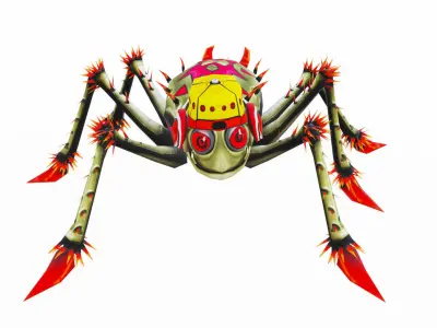 Red Star Spider Funny Cartoon Insect Parasite Beetle Lowpoly Low-poly 3D model