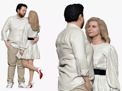 001265 big man in white hug girl in white dress 3D model