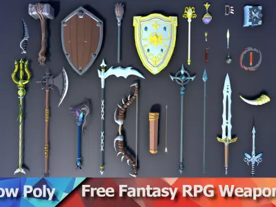 Free Low Poly Fantasy RPG Weapons Free low-poly 3D model