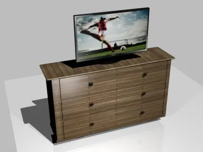 cupboard wooden chest with tv Free 3D model