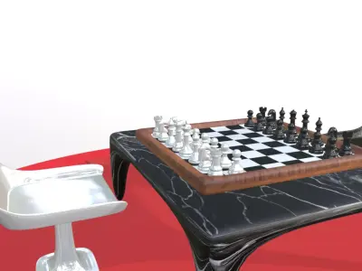 Luxury Chess Table Set with Chairs High Poly PBR Interior Scene Free 3D model