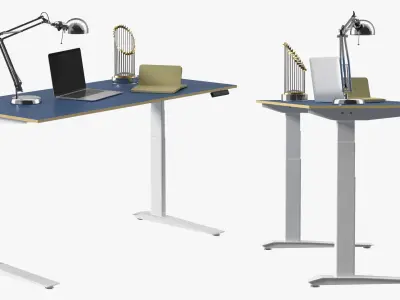 Baseball Modern Adjustable Desk with Laptop and Trophy 3D model