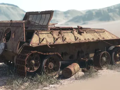 Tank T-34 Chassis Rusted 3D model