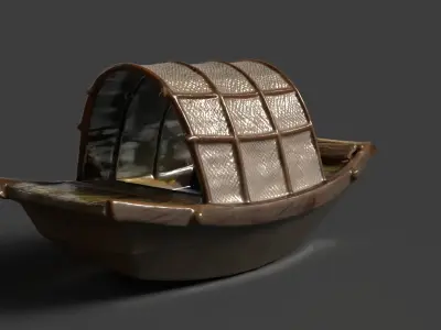 Chinese wooden boat  figure  Low-poly 3D model