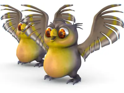 Cartoon Subdivision Toon Grey Bird Owl 3D model