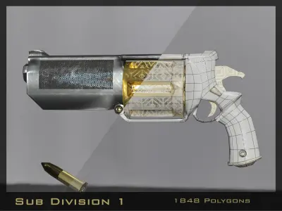 Golden Revolver Low-poly 3D model