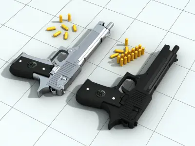 3D pistolet print model two pistols Low-poly 3D model