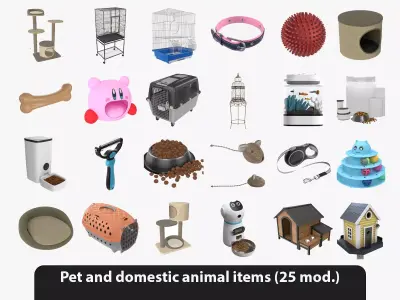 Pet and domestic animal related items 3D model