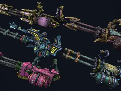 Fantasy miniguns collection Low-poly 3D model