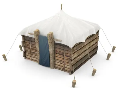 Medieval wooden hut Low-poly 3D model