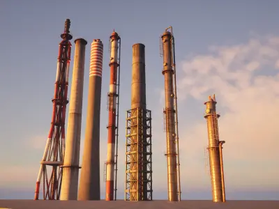 Industrial Chimney Pack Low-poly 3D model