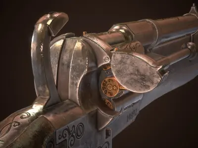 Gunblade Revolver Steel Low-poly 3D model