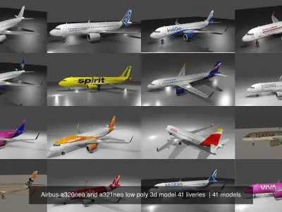 Airbus a320neo and a321neo low poly 3d model 41 liveries 3D Model Collection
