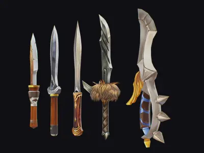 Dagger Edged Weapon Cartoon Medieval Melee Knife Iron Blade Low-poly 3D model