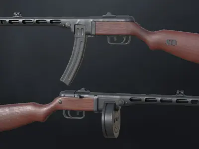 PPSh-41 Soviet submachine gun 1942 Low-poly 3D model