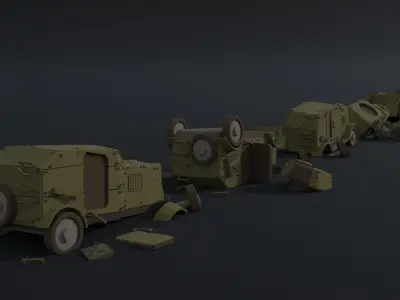 Cartoon Dieselpunk armored cars Polygonal Style Low-poly 3D model