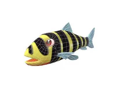 Banded Leporinus Fish Animated Low-poly 3D model