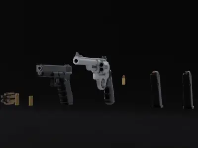 Pistols Glock 17 44 Magnum bullets 3D model