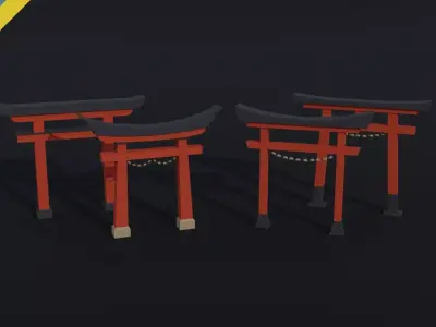 Cartoon Torii Gate Polygonal Style Low-poly 3D model