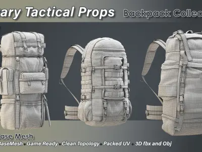 Military Backpack Collection Low-poly 3D model
