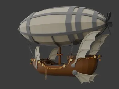 Fantasy Flying Airship Low-poly 3D model