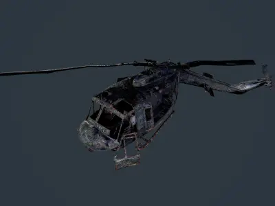 Wrecked Damaged UH1H Military Helicopter Game Ready Low-poly 3D model