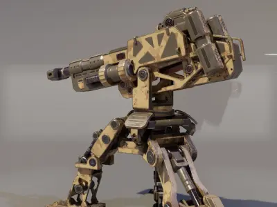 Game ready sentry gun turret Unreal Engine Unity Low-poly 3D model