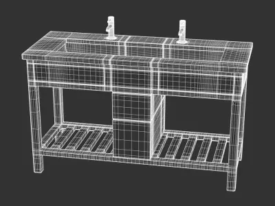  Marble &amp; Trough Bathroom Sink Cabinet Model, Black 