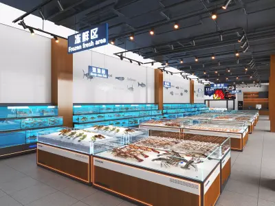 Seafood market Low-poly 3D model