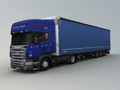Euro truck with euro mega trailer Low-poly 3D model