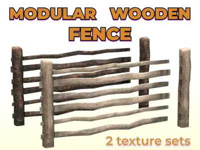 Rustic Wooden Fence old pasture village Low-poly 3D model