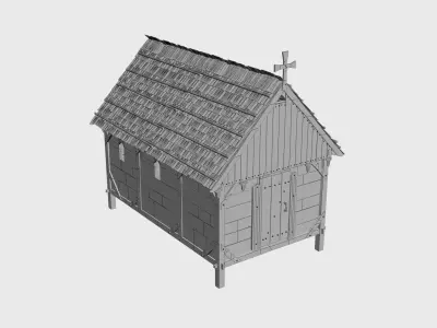 Enterable medieval wooden chapel Low-poly 3D model