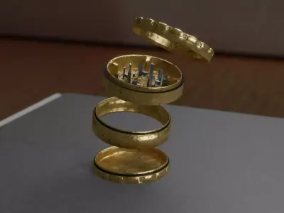 Golden Grinder 3D - Realistic 4-Piece with Emerald Inlay 3D model