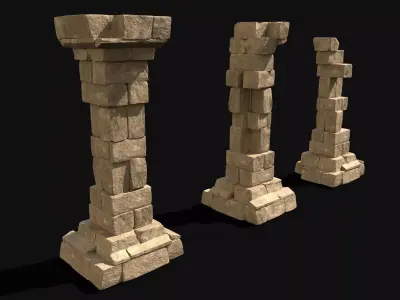  ARABIC DESERT COLUMN RUINS PILE PEDESTAL EGYPTIAN SAND STONE Low-poly 3D model