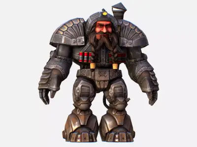 Mailed Armored Metal Gnome Robot Game Character Low-poly 3D model