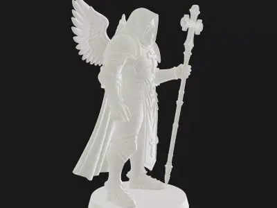 Skull-Faced Warrior Figurine With Crozius Staff 3D Print Model 3D print model