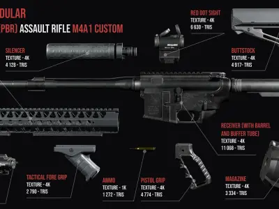 Tactical modular assault rifle Colt M4A1 Custom Low-poly 3D model