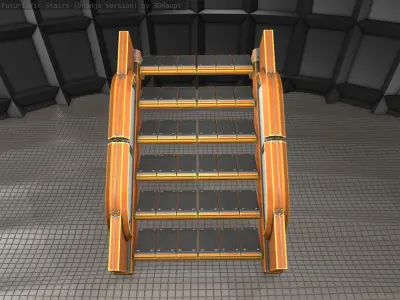 Sci-Fi Stairs - 22 - Orange Version  Low-poly 3D model