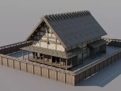 Japanese Modular Folk Houses Low-poly 3D model