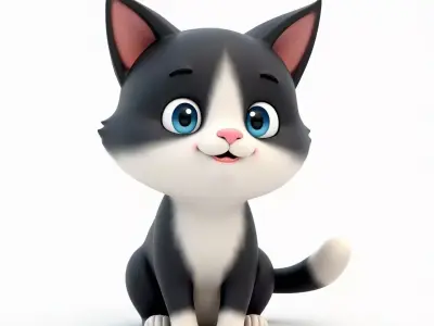Cute Tuxedo Cat - Cartoon Character 3D Model Low-poly 3D model
