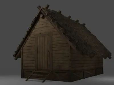 Medieval Village 5 piece Pack 2x House Warehouse Silo Church Low-poly 3D model